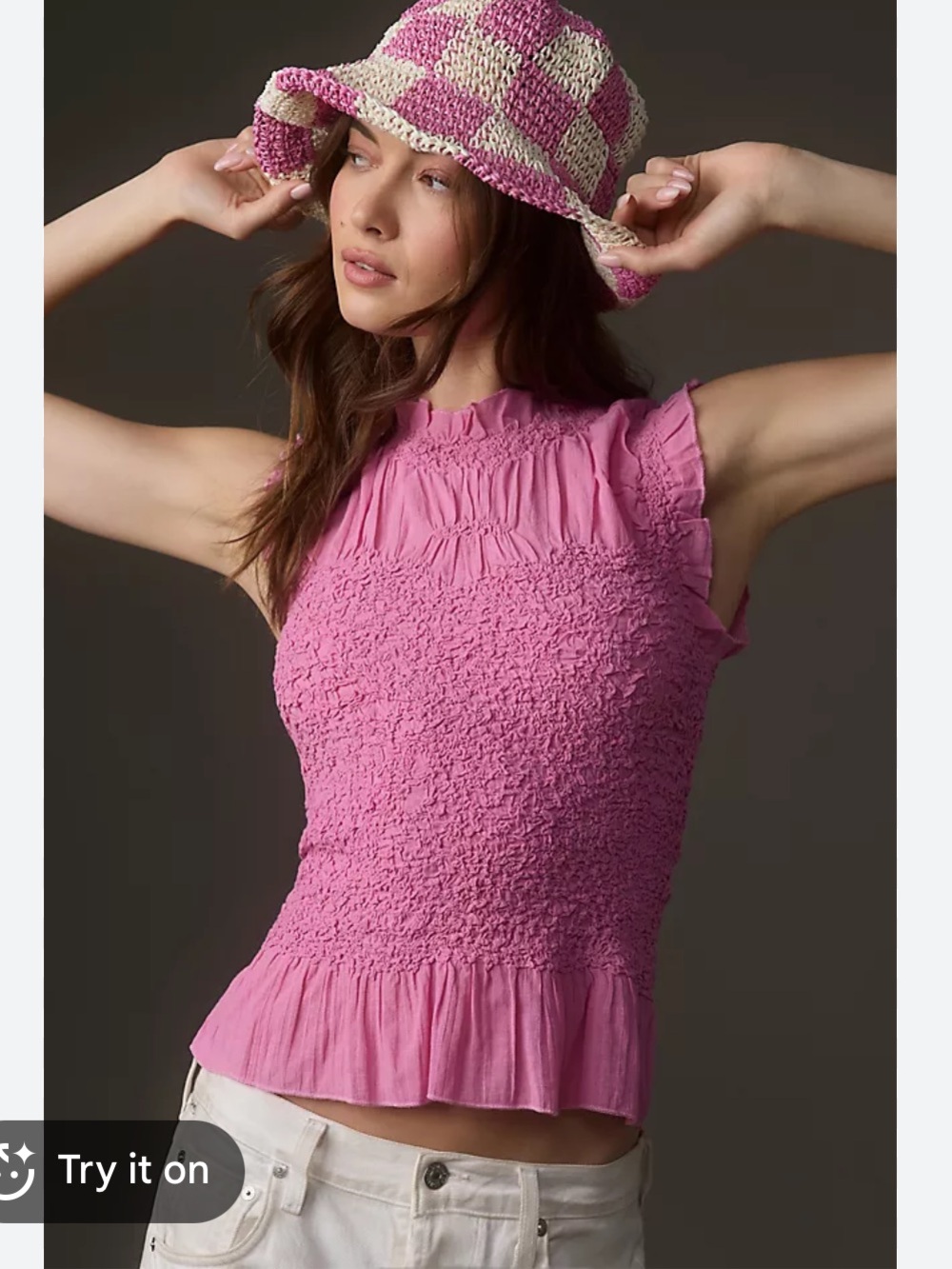 Anthropologie Pink Smocked Ruffled Tank Top